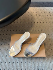 GIANVITO ROSSI 26S HEELED SANDALS 75 MM IN SILVER CALFSKIN AND PVC