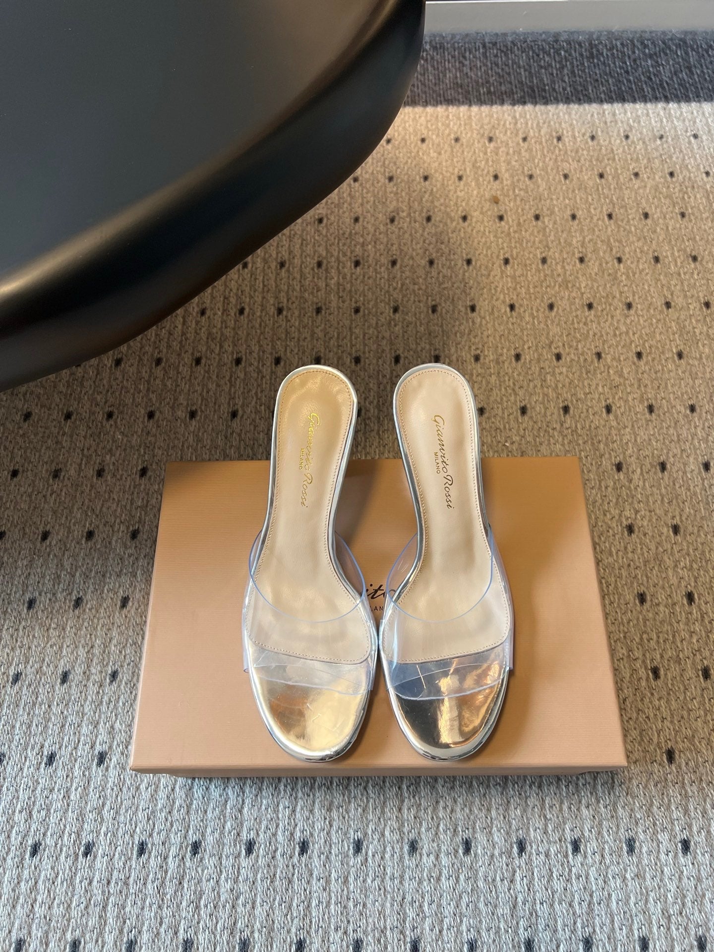 GIANVITO ROSSI 26S HEELED SANDALS 75 MM IN SILVER CALFSKIN AND PVC