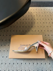 GIANVITO ROSSI 26S HEELED SANDALS 75 MM IN SILVER CALFSKIN AND PVC