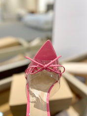 GIANVITO ROSSI 26S HEELED SANDALS 105 MM IN LIGHT PINK PATENT CALFSKIN WITH BOW