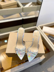 GIANVITO ROSSI 26S HEELED SANDALS 105 MM IN IRIDESCENT SILVER PATENT CALFSKIN WITH BOW