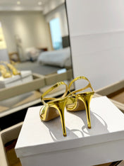 GIANVITO ROSSI 26S STRAPPY HIGH-HEEL SANDALS 105 MM IN GOLD PATENT CALFSKIN