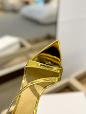 GIANVITO ROSSI 26S STRAPPY HIGH-HEEL SANDALS 105 MM IN GOLD PATENT CALFSKIN