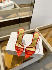 GIANVITO ROSSI 26S STRAPPY HIGH-HEEL SANDALS 105 MM IN DARK RED PATENT CALFSKIN