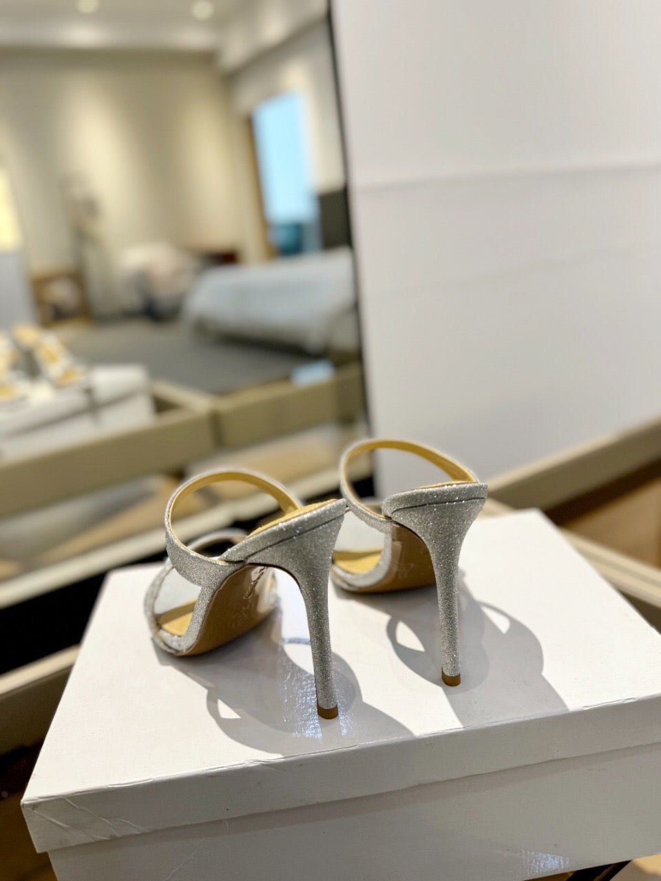 GIANVITO ROSSI 26S HEELED SANDALS 105 MM IN SILVER GLITTER