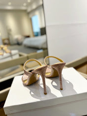 GIANVITO ROSSI 26S HEELED SANDALS 105 MM IN ROSE GOLD GLITTER