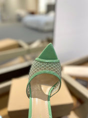 GIANVITO ROSSI 26S HEELED SANDALS 105 MM IN MINT GREEN MESH FABRIC AND CALFSKIN