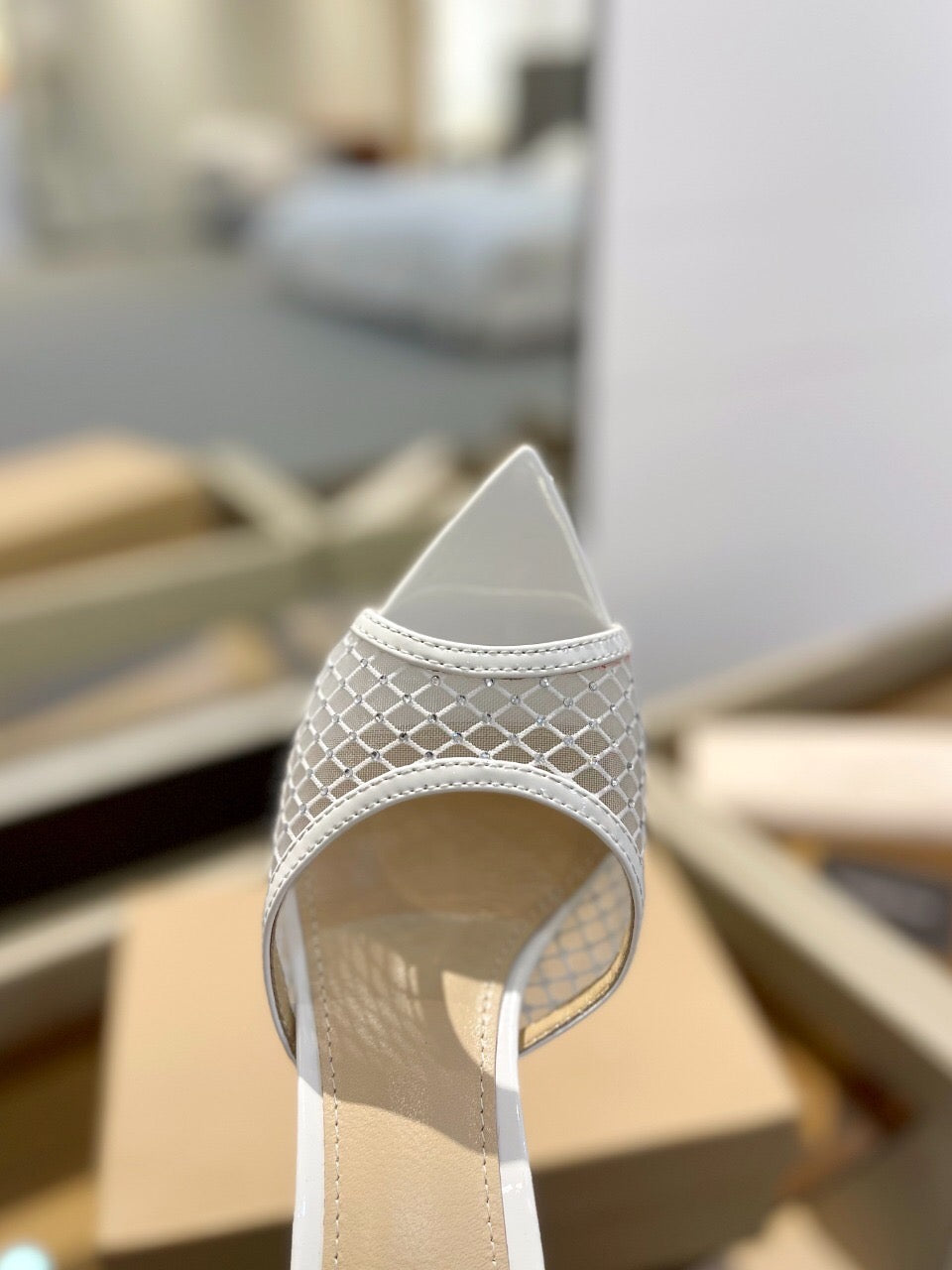 GIANVITO ROSSI 26S HEELED SANDALS 105 MM IN WHITE MESH FABRIC AND CALFSKIN