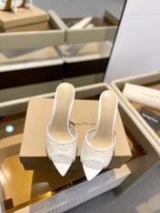 GIANVITO ROSSI 26S HEELED SANDALS 105 MM IN WHITE MESH FABRIC AND CALFSKIN