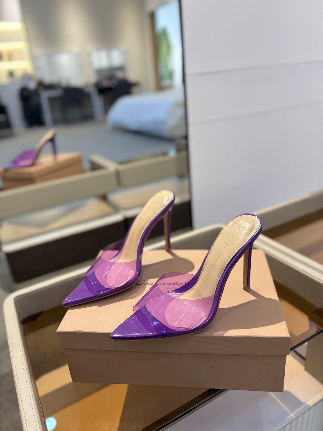 GIANVITO ROSSI 26S HEELED SANDALS 105 MM IN PURPLE CALFSKIN