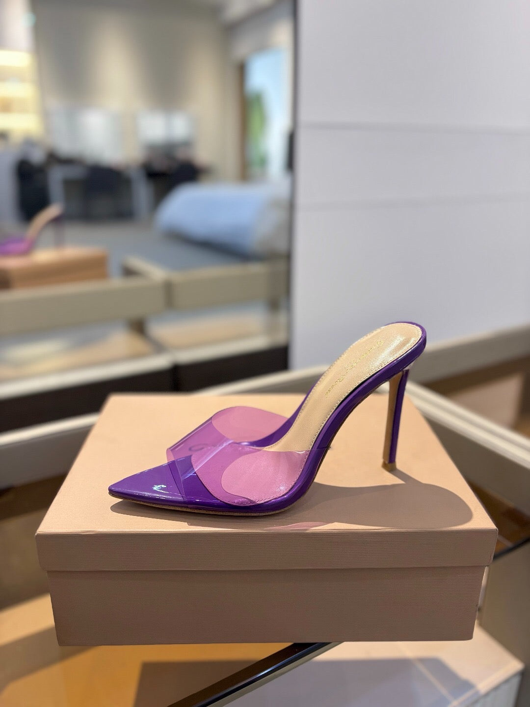GIANVITO ROSSI 26S HEELED SANDALS 105 MM IN PURPLE CALFSKIN
