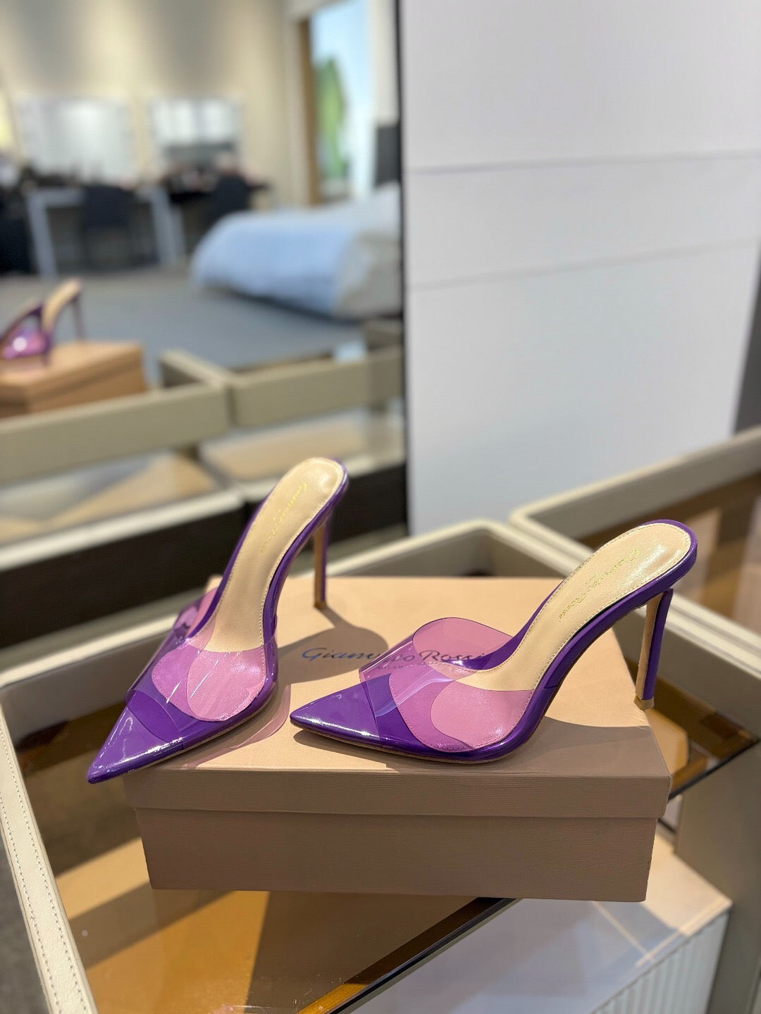 GIANVITO ROSSI 26S HEELED SANDALS 105 MM IN PURPLE CALFSKIN