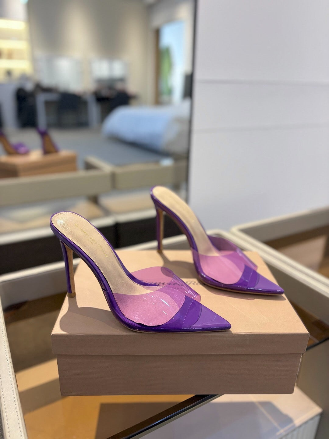 GIANVITO ROSSI 26S HEELED SANDALS 105 MM IN PURPLE CALFSKIN