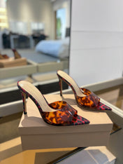 GIANVITO ROSSI 26S HEELED SANDALS 105 MM IN RED AND BLACK LEOPARD PRINT CALFSKIN