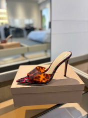 GIANVITO ROSSI 26S HEELED SANDALS 105 MM IN RED AND BLACK LEOPARD PRINT CALFSKIN