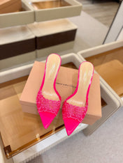 GIANVITO ROSSI 26S HEELED SANDALS 105 MM IN PINK LACE AND LAMBSKIN