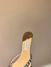 AQUAZZURA 26S HIGH-HEEL SANDALS 70 MM IN BLACK AND GOLD CALFSKIN