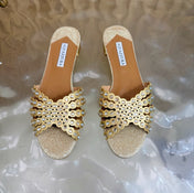 AQUAZZURA 26S SLIDES IN BEIGE LUREX FABRIC