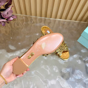 AQUAZZURA 26S SLIDES IN METALLIC GOLD CALFSKIN CRYSTAL-EMBELLISHED STRAPS