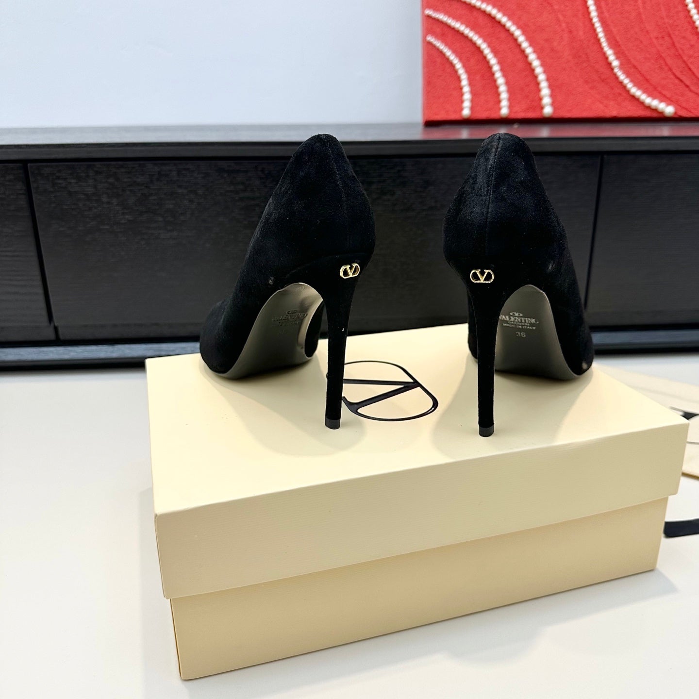 VALENTINO 26S PEEP-TOE HIGH HEELS 100 MM IN BLACK SUEDE