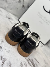 RETRO SNEAKERS WITH RIPTAPE STRAPS IN BLACK LAMBSKIN KNITTED PATTERN