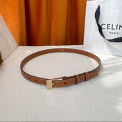 TRIOMPHE BELT 18MM IN BROWN CALFSKIN WITH RECTANGULAR BUCKLE EMBOSSED LOGO AND WHITE STITCHING