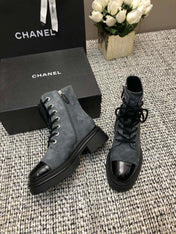 SHORT BOOTS SLATE GREY SUEDE LAMBSKIN