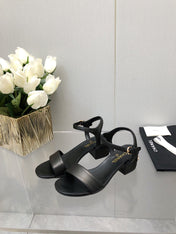 BLOCK HEEL 5 CM SANDAL IN BLACK LAMBSKIN