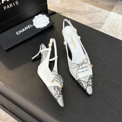 HIGH HEEL SLINGBACKS 65 MM IN WHITE WITH SNAKESKIN PATTERN LAMBSKIN