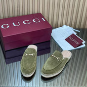GUCCI 26S LOAFER MULES IN MOSS GREEN SUEDE