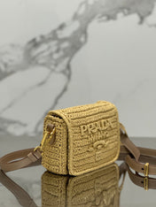 WOVEN SMALL FLAP BAG 16 IN BEIGE RAFFIA GOLD HARDWARE