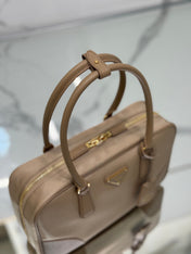 MEDIUM TOP HANDLE BAG 30 IN DRIED MOSS NYLON AND CALFSKIN TRIM