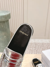 YSL 25S LOAFER MULE IN SILVER CALFSKIN