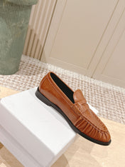 YSL 25S SAINT LAURENT LOAFERS IN BURNT ORANGE CALFSKIN WITH SMALL LOGO