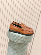 YSL 25S SAINT LAURENT LOAFERS IN BURNT ORANGE CALFSKIN WITH SMALL LOGO