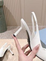PRADA 26S POINTED-TOE SLINGBACK HEELS 75MM IN WHITE SHINY CALFSKIN