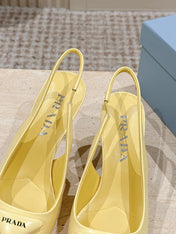 PRADA 26S POINTED-TOE SLINGBACK HEELS 75MM IN PASTEL YELLOW SHINY CALFSKIN