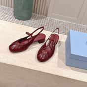 PRADA 26S SLINGBACK SANDALS 40MM IN DARK RED CALFSKIN WITH LOGO