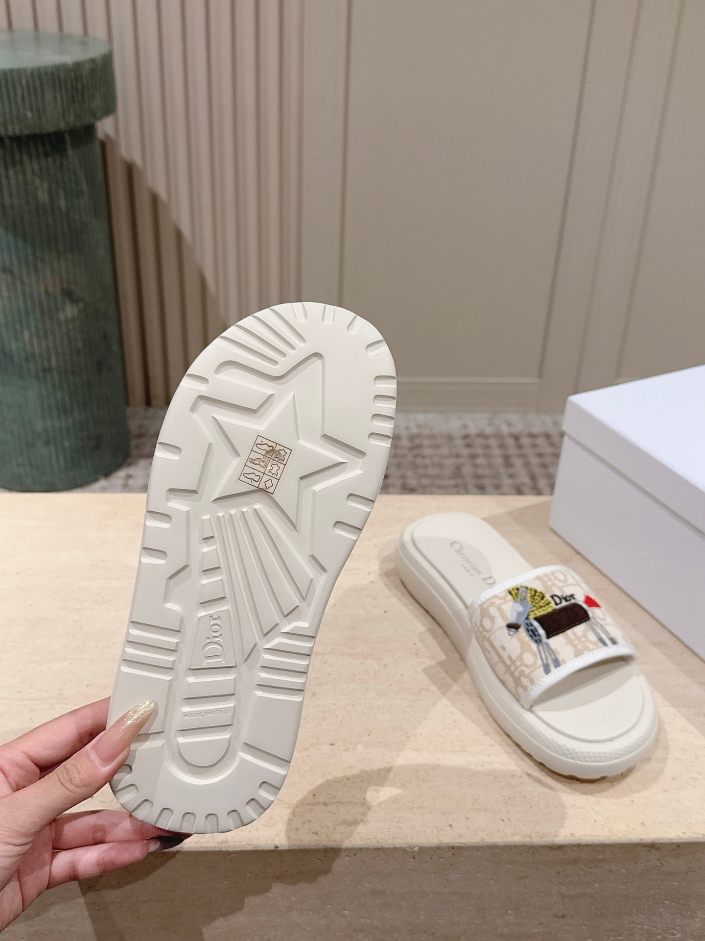 DIOR 26S SLIDE SANDALS IN BEIGE MONOGRAM EMBROIDERED CANVAS