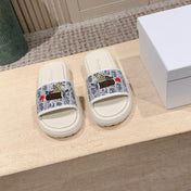 DIOR 26S SLIDE SANDALS IN WHITE MONOGRAM EMBROIDERED CANVAS