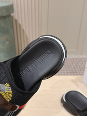 DIOR 26S DOUBLE STRAP SLIDE SANDALS IN BLACK MONOGRAM CANVAS