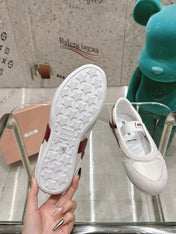 BALLERINAS IN WHITE TECHNICAL FABRIC AND SUEDE