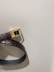 YSL 25S BELT 30 MM IN DARK BROWN EMBOSSED CALFSKIN 520632