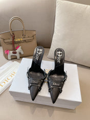 HEELED MULES 85MM IN BLACK LAMBSKIN