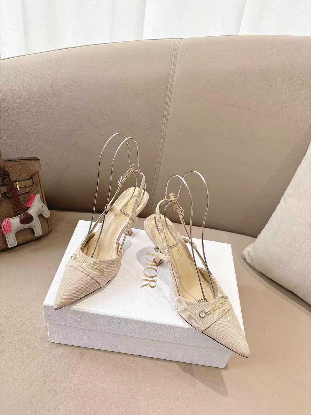 MY DD SLINGBACK PUMP 85MM IN BEIGE DENIM