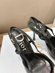 DIOR 26S SLINGBACK KITTEN HEEL PUMPS 85MM IN BLACK CALFSKIN STUDDED BOW STRAP