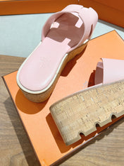 HM 25S HIGH WEDGE SANDALS IN PASTEL PINK LAMBSKIN STYLE 29