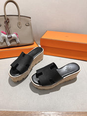 HM 25S HIGH WEDGE SANDALS IN BLACK LAMBSKIN STYLE 23