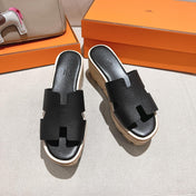 HM 25S HIGH WEDGE SANDALS IN BLACK LAMBSKIN STYLE 23