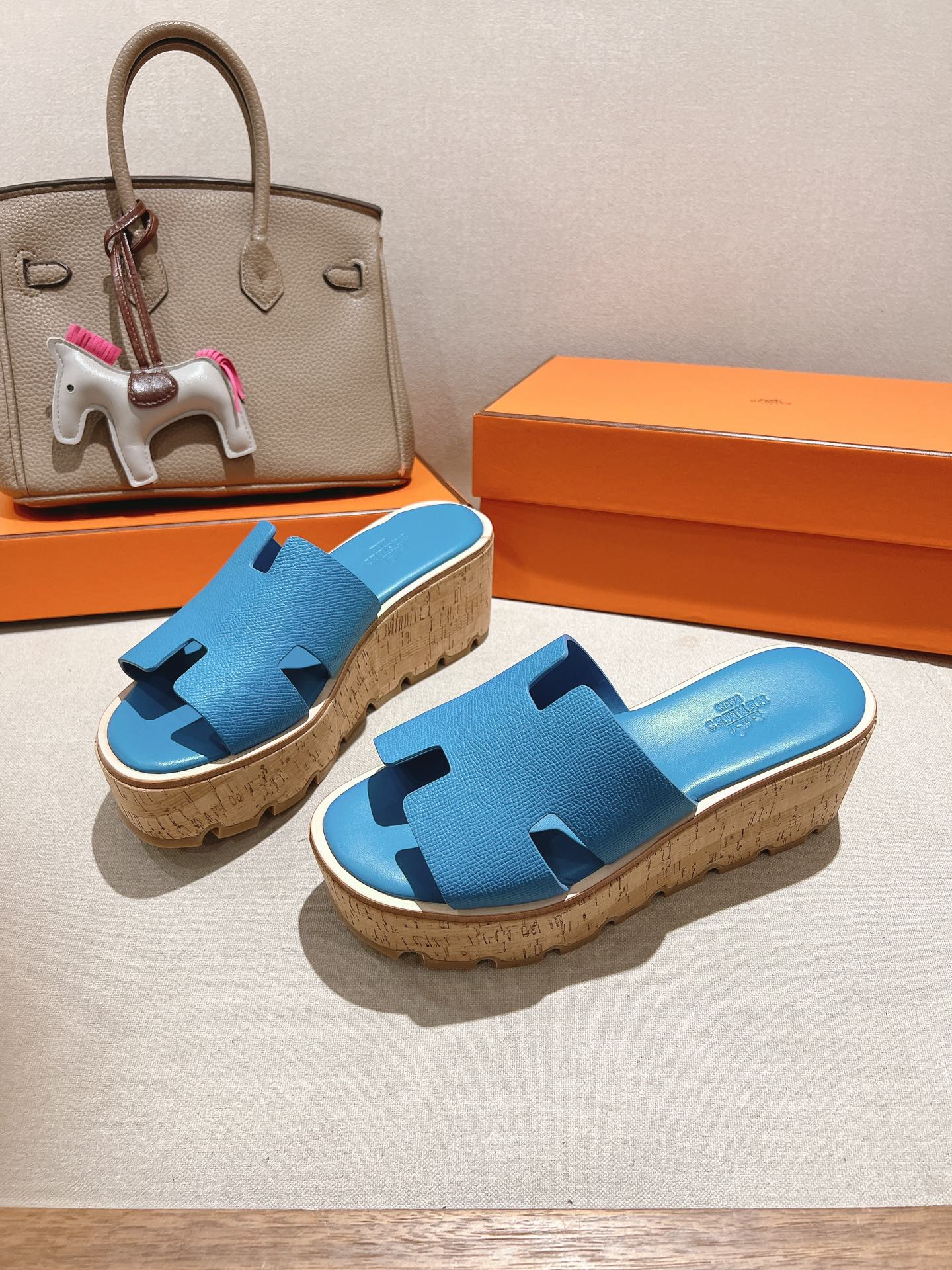 HM 25S HIGH WEDGE SANDALS IN BLUE LAMBSKIN STYLE 12